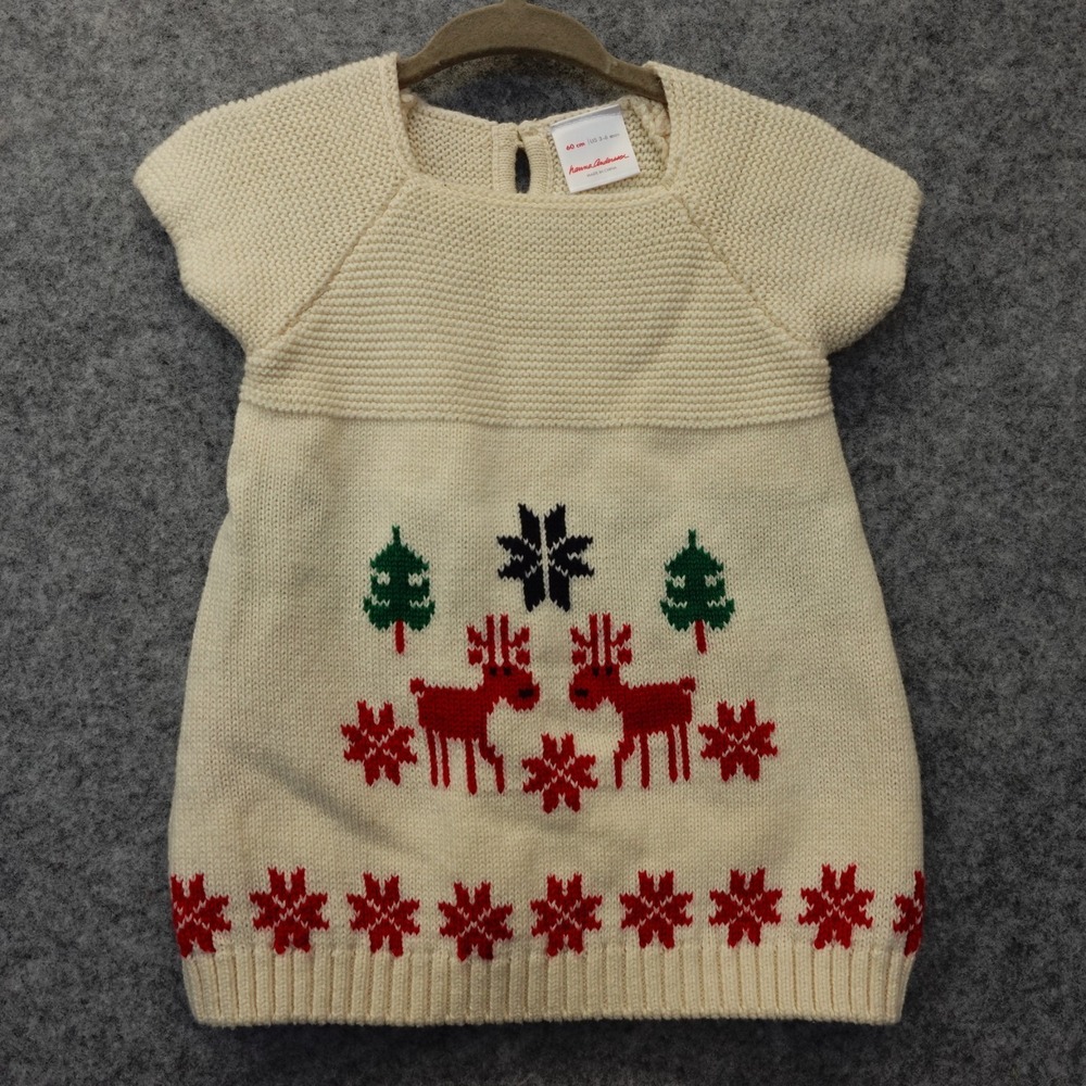 Sweater Knit Dress Baby Girl 3 6 Mos Cream Wool Deer Nordic HANNA ANDERSSON